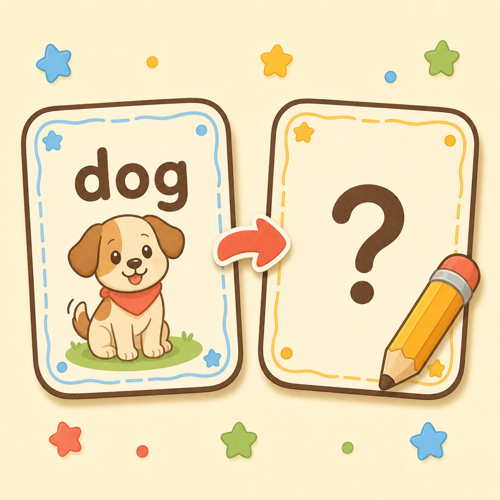 見て練習したあと、単語が隠れてテストになるイメージ